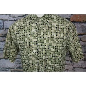 BATIK BAY Men's Shirt Black Tan Geometric Squares All Cotton Short Sleeve L